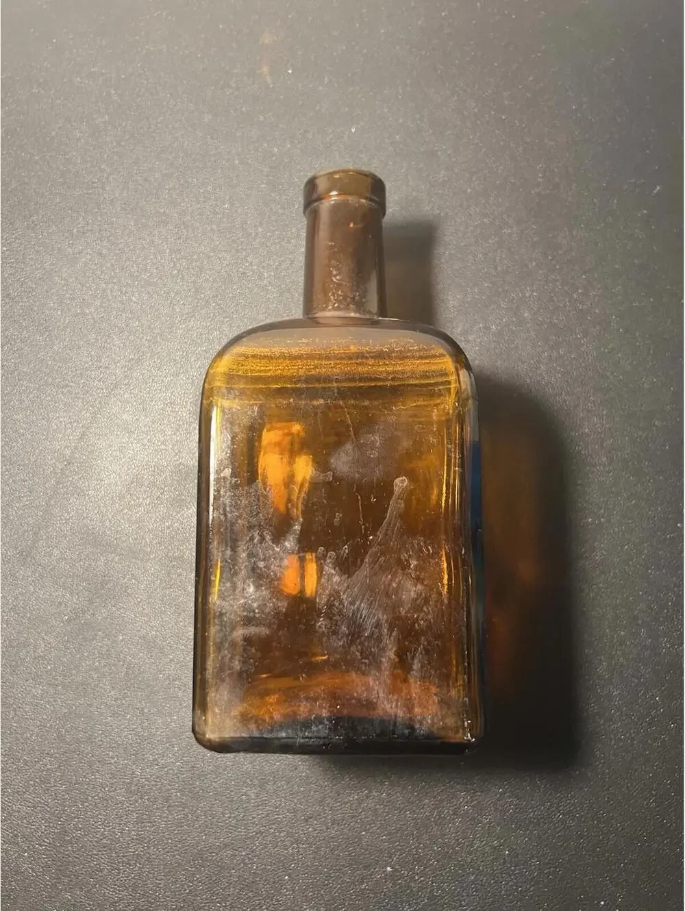 Wheaton Glass Co 1952 Federal Law Amber Strap-Sided Liquor Bottle, 3.5x7.75”